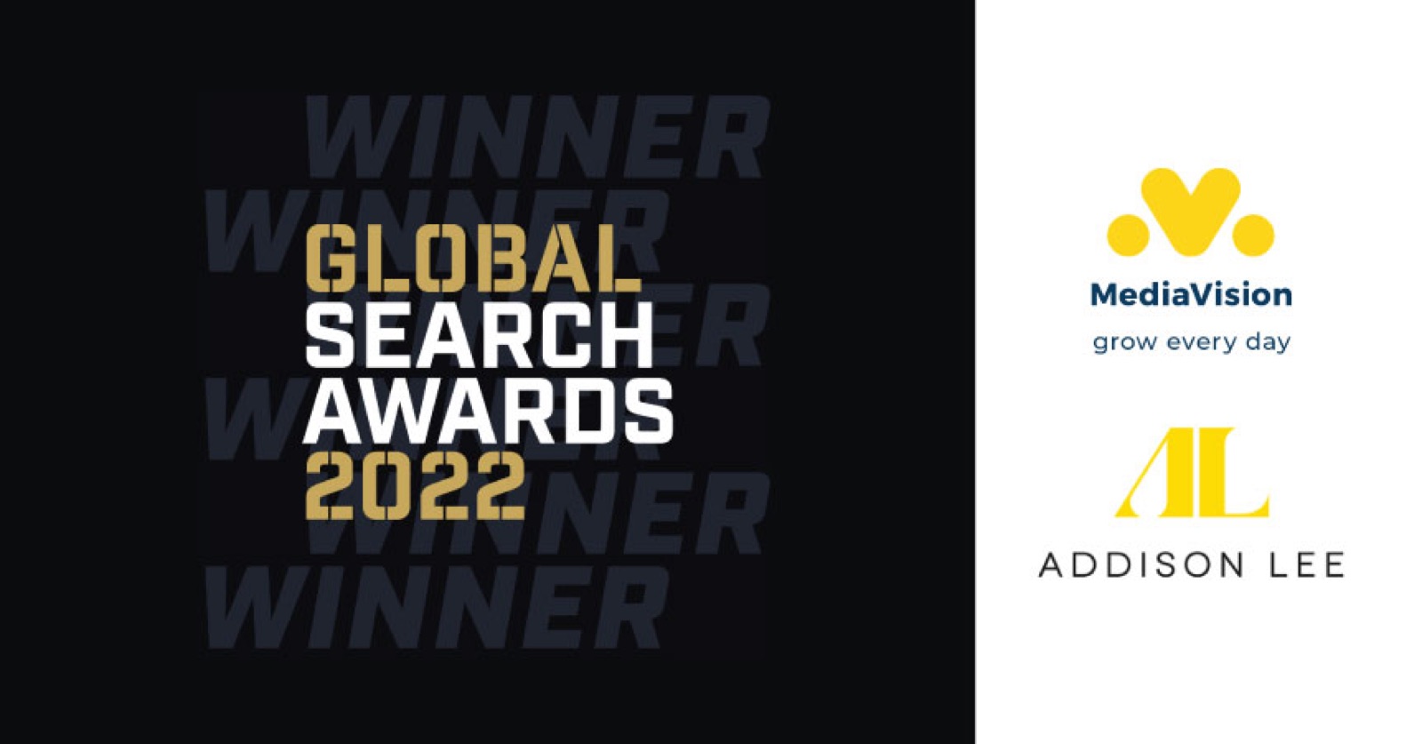 Global Search Awards 2022 winner badge with the MediaVision and Addison Lee logos
