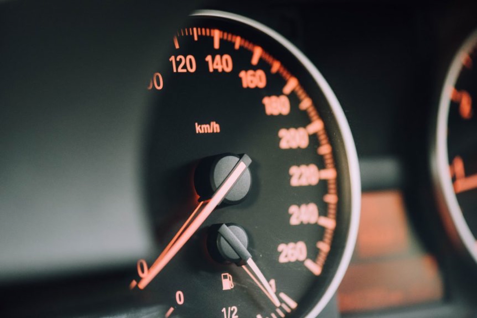 Car speedometer at high speed