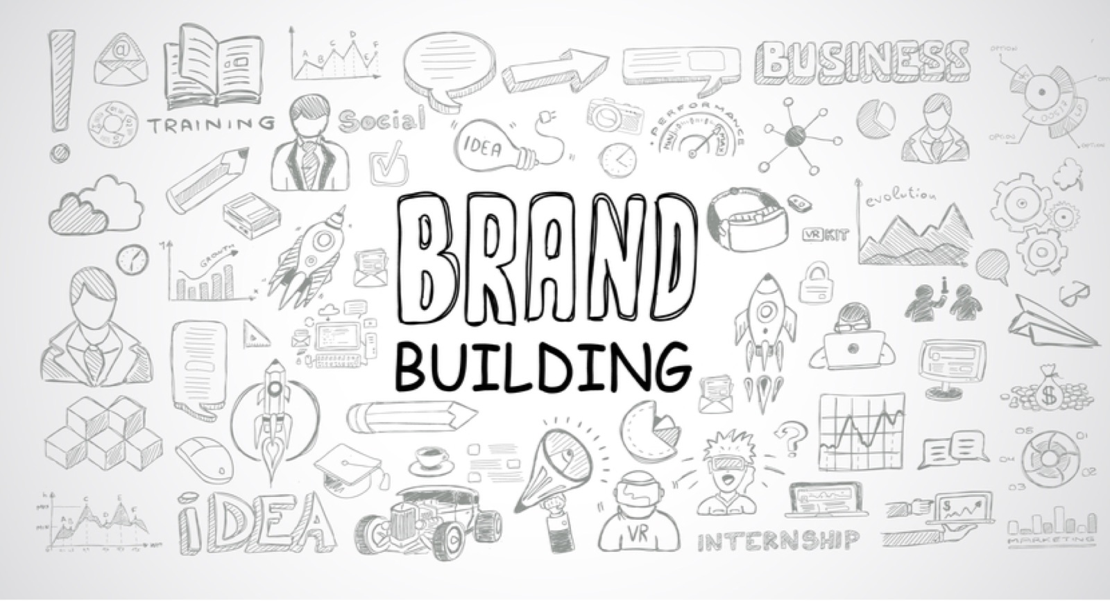 Sketch of business ideas around the words Brand building
